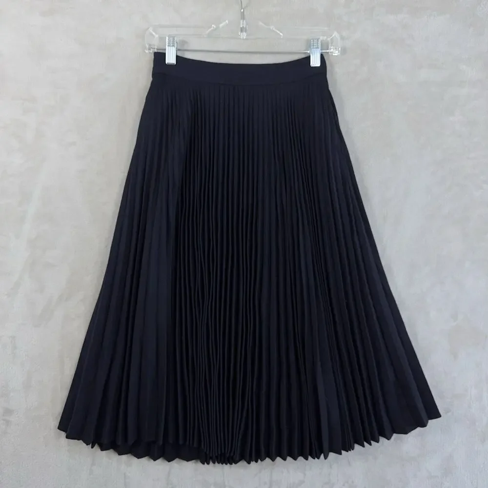 Milly Of New York Navy Accordion Midi Skirt Size 4 Wool Silk Lined Dark Academia